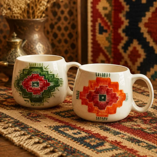 ماگ گرد طرح گلیم سایز متوسط