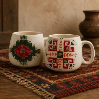 ماگ گرد طرح گلیم سایز بزرگ